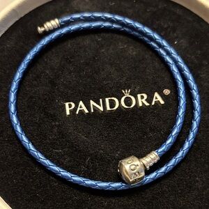 Pandora Blue Leather Bracelet with Silver Clasp